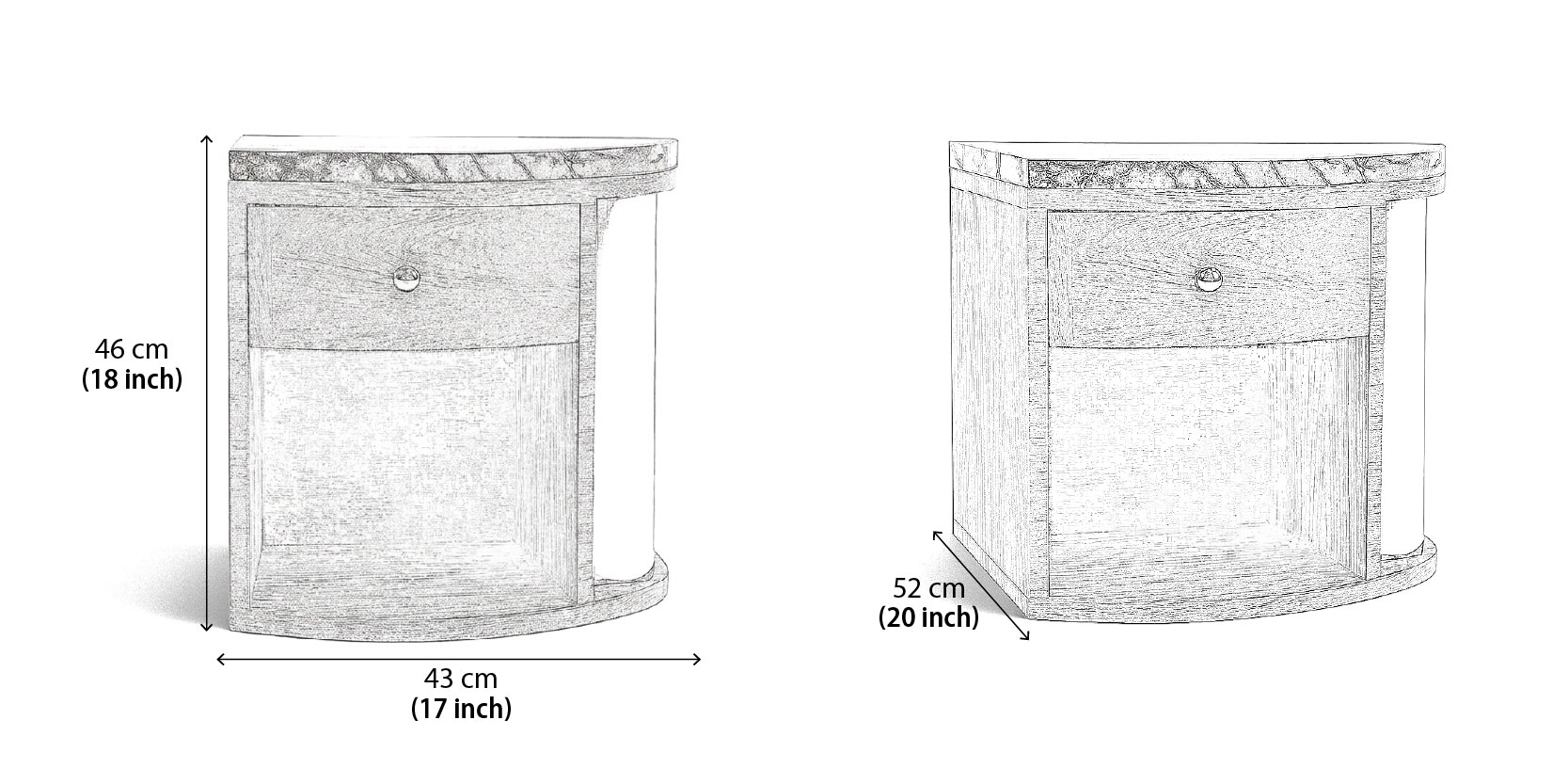 Alaine Bedside Table dimensions