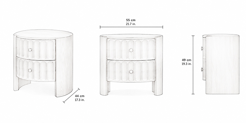 Arcade Bedside Table - Resort dimensions