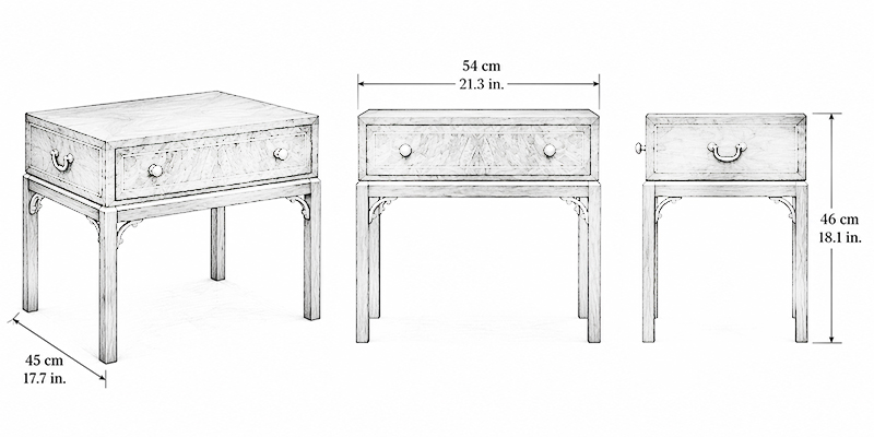 Ashford Bedside Table - Resort dimensions