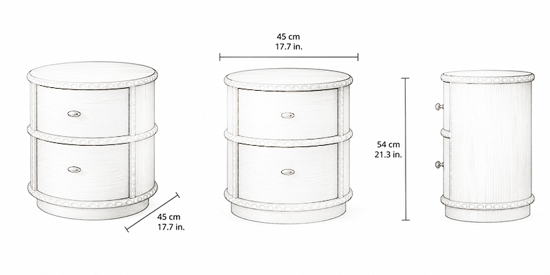 Barrel Bedside Table - Resort dimensions