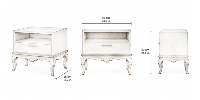 Cabriole Bedside Table - Resort dimensions