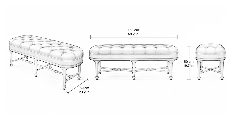 Carlotta Bench - Resort dimensions