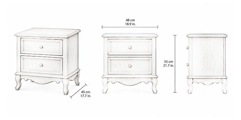 Charlotte Bedside Table - Resort dimensions