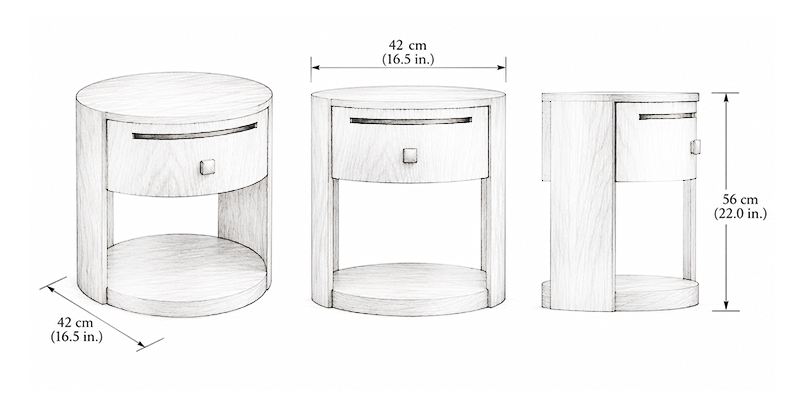 Clark Bedside Table - Resort dimensions