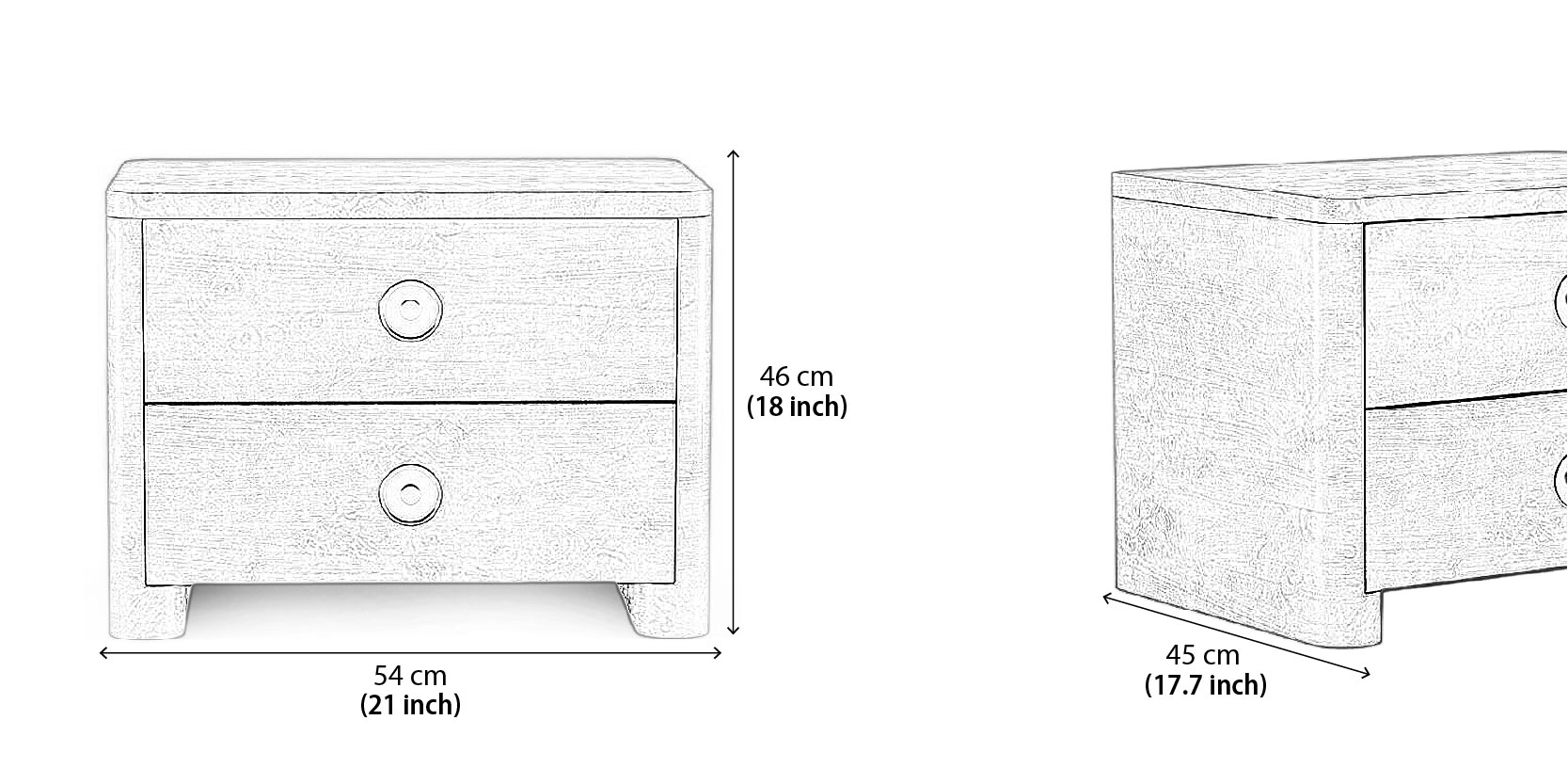 Cocoa Bedside Table dimensions