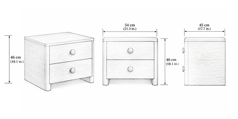 Cocoa Bedside Table - Resort dimensions