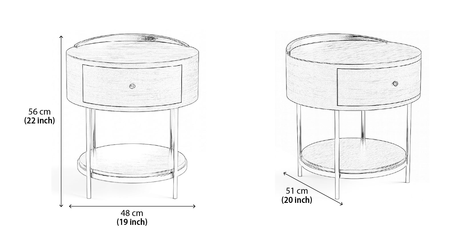 Cooper Bedside Table dimensions