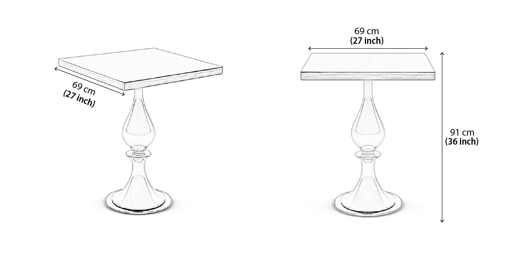 Dome Square Bar Table dimensions