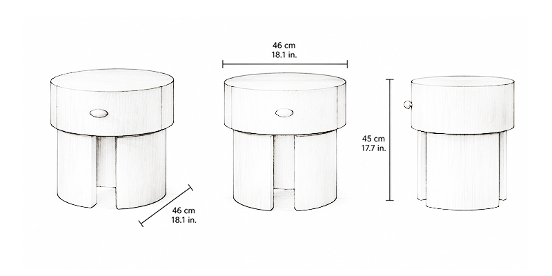 Echo Bedside Table - Resort dimensions