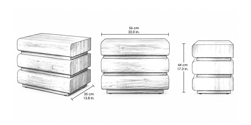 Esme Bedside Table - Resort dimensions