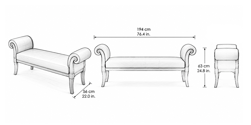 Eva Ivory Bench - Resort dimensions