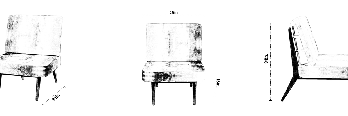 Slat back Slipper Chair dimensions
