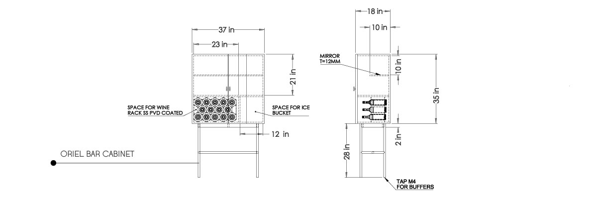 Oriel Bar Cabinet dimensions