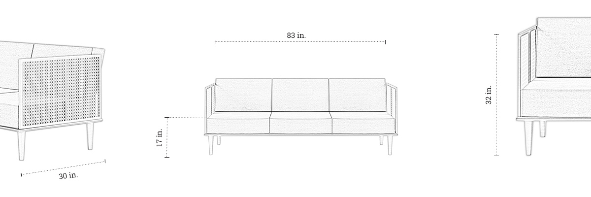 Portia Three Seater Sofa dimensions
