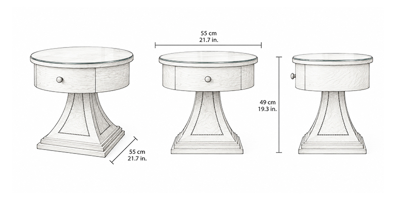 Isabella Bedside Table - Resort dimensions