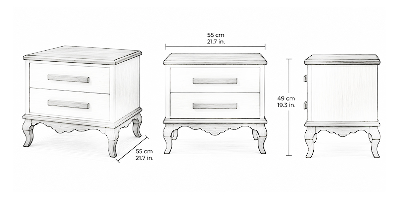 Madeline Bedside Table - Resort dimensions