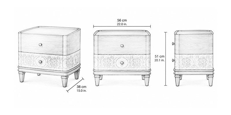 Meadow Bedside Table - Resort dimensions