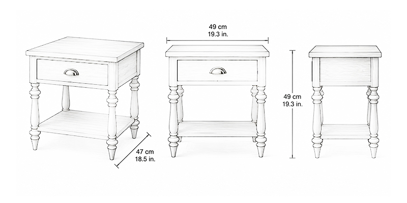 Memoir Bedside Table - Resort dimensions