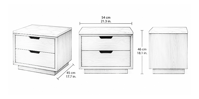 Mercer Bedside Table - Resort dimensions