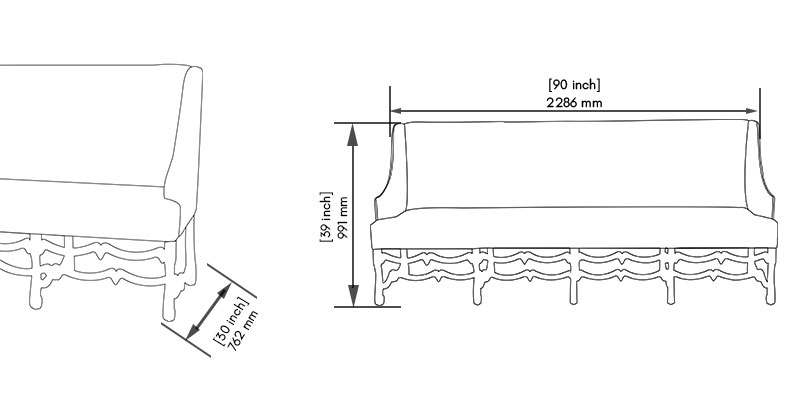 Caramel Three Seater Sofa dimensions