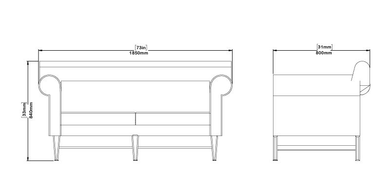 Astoria Two Seater Sofa dimensions
