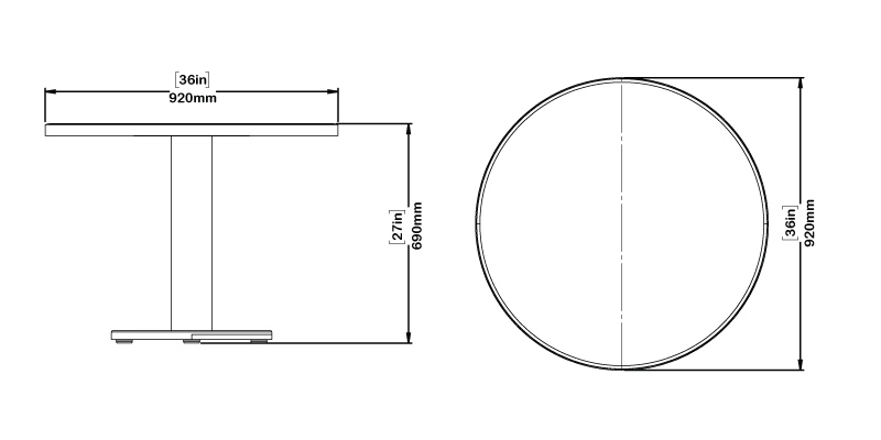 Orbis Pedestal Table dimensions