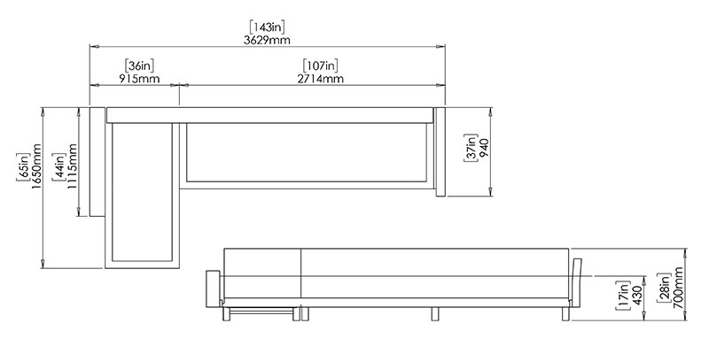 Tuxedo Sectional Sofa dimensions