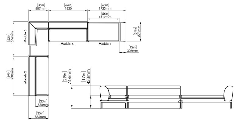 Ellis Sectional Sofa dimensions