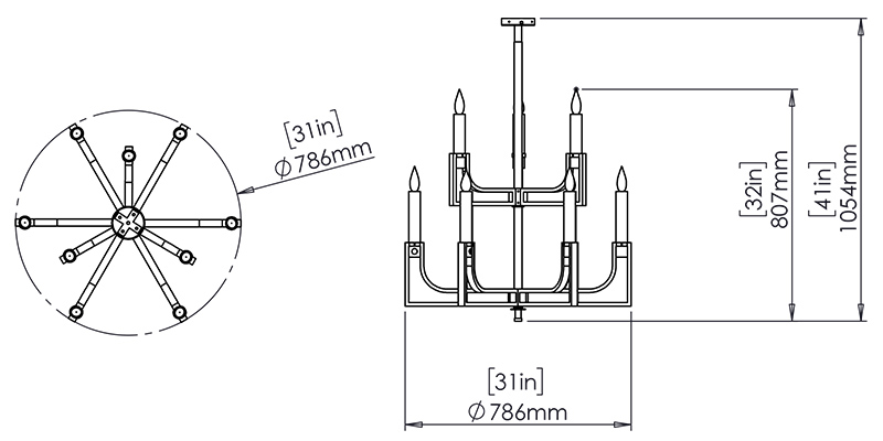 Candle Stand Chandelier dimensions