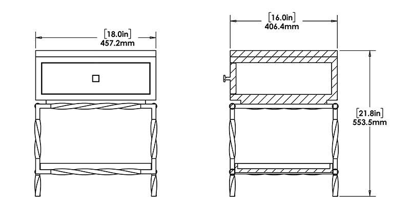 Noir Luxe Bedside Table dimensions