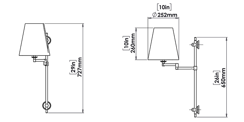 Vivenda Lumiere Wall Light dimensions