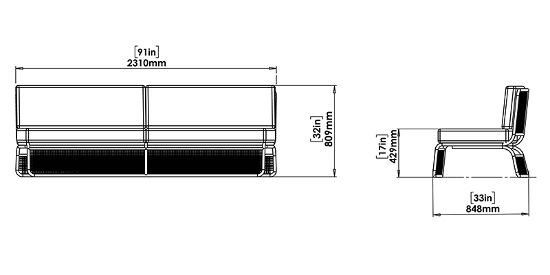 Serenity Curve Outdoor Sofa dimensions