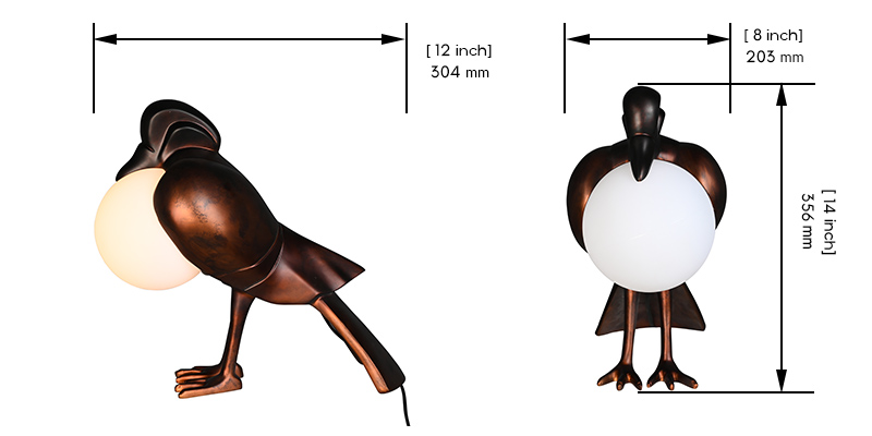 Bird Table Lamp dimensions
