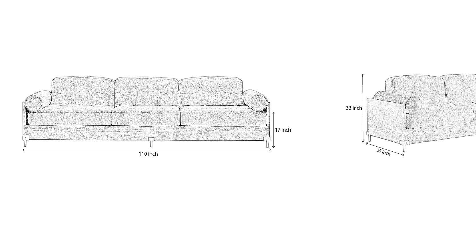 Bolster Back Sofa dimensions
