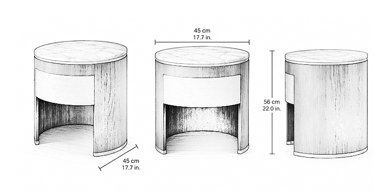 Obsidian Bedside Table - Resort dimensions