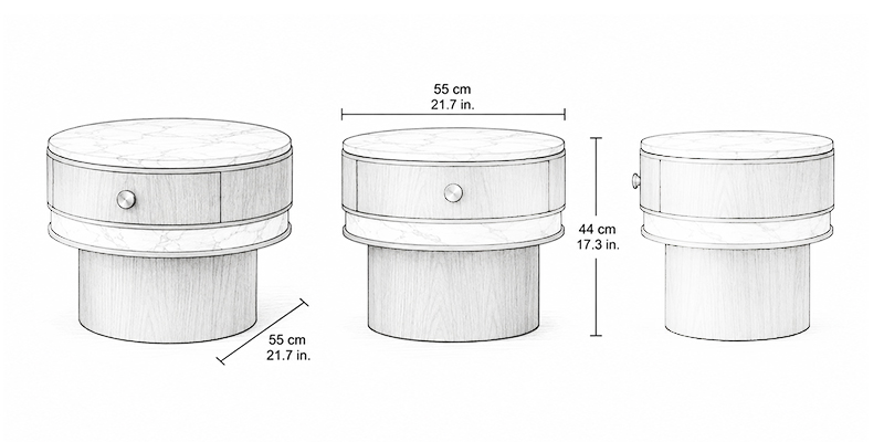 Portico Bedside Table - Resort dimensions