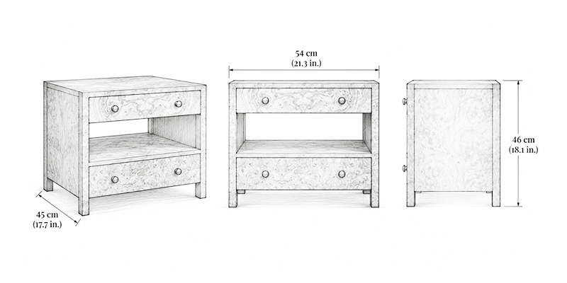 Regent Bedside Table - Resort dimensions