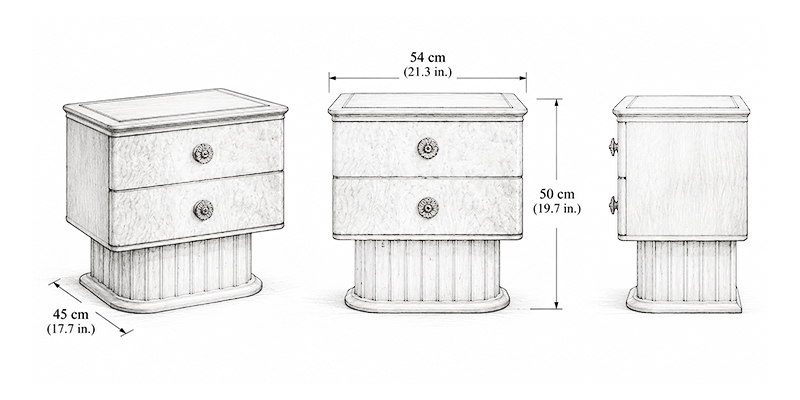 Savoy Bedside Table - Resort dimensions